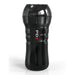 Black ergonomic stroker with textured grip and PDX logo on the front, featuring a rounded cap for discreet storage.