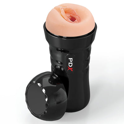 PDX Extreme Wet Pussies Super Juicy Snatch Light stroker with realistic sleeve and black ergonomic case with removable cap.
