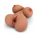 Tan realistic torso with large breasts and detailed front and back features for lifelike experience.