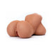 Tan realistic torso with large breasts and detailed curves, designed for lifelike feel and dual pleasure tunnels.
