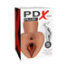 Packaging of PDX Plus Pick Your Pleasure XL Stroker in brown with lifelike skin texture and dual openings.