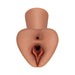 Brown dual-entry male stroker with realistic skin texture and detailed vaginal and anal openings.