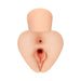 Top view of a lifelike dual-hole XL stroker in light skin tone with detailed texture and realistic design.