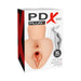 Packaging box of PDX Plus Pick Your Pleasure XL Stroker with lifelike skin texture and dual entry design shown on front.