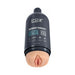 Discreet black shampoo bottle-shaped male pleasure device with realistic skin-tone sleeve and detailed design.