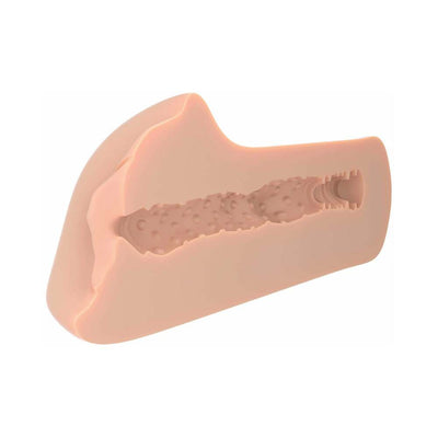 Cross-section view of PDX Plus XTC Stroker Light showing textured internal tunnel and soft flesh-colored material.