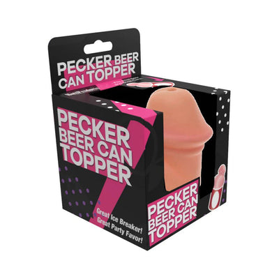 Pecker Beer Can Topper in packaging, a playful silicone accessory designed to fit on top of a beverage can.