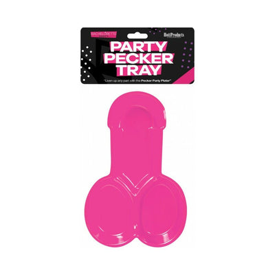 Bright pink novelty party tray shaped with playful design, packaged for bachelorette or adult-themed celebrations.