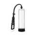 Clear 10-inch Performance VX3 male enhancement pump with black pull handle and flexible hose attachment.