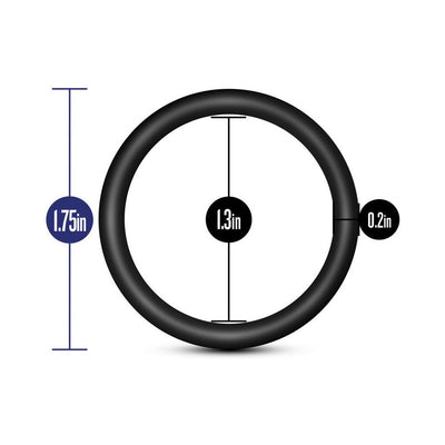 Black silicone performance ring with dimensions 1.75 inch outer diameter, 1.3 inch inner diameter, and 0.2 inch thickness.