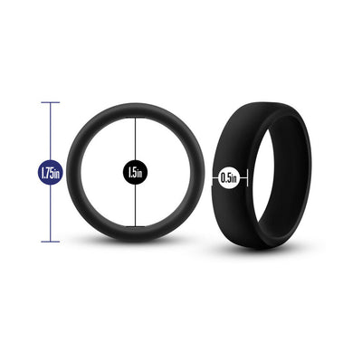 Black silicone ring shown with dimensions 1.75 inch outer diameter, 1.5 inch inner diameter, and 0.5 inch width.