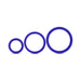 Set of three blue silicone cock rings in small, medium, and large sizes displayed on a white background.
