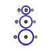 Set of three blue silicone cock rings in small, medium, and large sizes with detailed diameter and thickness measurements.