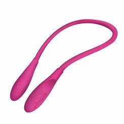 Pink flexible double-ended vibrator with smooth silicone finish and ergonomic design.