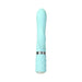 Light blue dual stimulator with textured handle and clitoral attachment, designed for versatile pleasure and easy grip.
