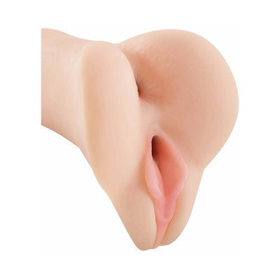 Realistic flesh-toned vibrating male masturbator with detailed texture and lifelike design.