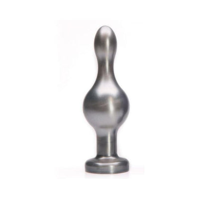 Metallic silver anal toy with a rounded orb center and tapered tip, designed for comfortable and secure use.
