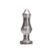 Silver silicone butt plug with tapered tip and flared base, designed for comfortable and safe use.
