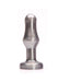 Silver metallic tulip-shaped butt plug with a flared base for secure and comfortable use.