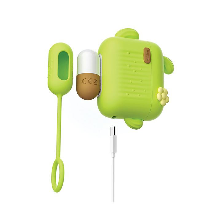 Green Play With Me Blooming Bliss set with two mini vibrators and a USB-C charging case with floral design.