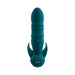 Deep teal rechargeable silicone anal plug with thrusting beaded shaft and vibrating ball cradle design.
