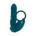 Deep teal rechargeable silicone anal plug with thrusting beaded shaft and vibrating ball cradle ring.