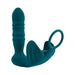 Deep teal silicone rechargeable anal plug with thrusting beaded shaft and vibrating ball cradle with stretchy ring.