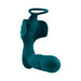 Deep teal rechargeable silicone thrusting anal plug with vibrating ball cradle and cock ring design.