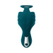 Deep teal rechargeable silicone thrusting anal plug with vibrating ball cradle and power button detail