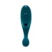 Deep teal silicone dual vibrator with clitoral suction and bulbous vibrating shaft, sleek ergonomic design.