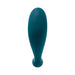 Deep teal silicone dual vibrator with two control buttons and Playboy logo on smooth surface.