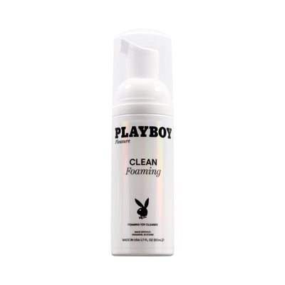 Playboy Clean Foaming Toy Cleaner 1.7 oz white bottle with pump dispenser and black text on white background