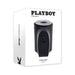 Playboy Come Along 2AM travel-sized stroker in black with soft entry and control buttons on packaging box.