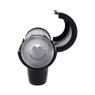 Travel-sized Playboy Come Along 2AM stroker with dual soft entries and textured interior in a black grip-friendly case.