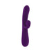 Purple silicone dual stim vibrator with curved external stimulator and textured G-Spot shaft, featuring three control buttons.