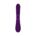 Purple silicone dual stim vibrator with curved external stimulator and control buttons on handle.
