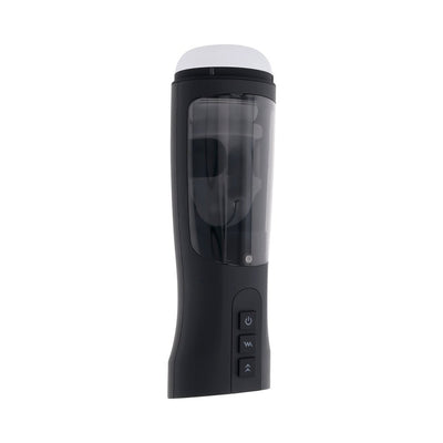 Black Playboy End Game rechargeable stroker with textured inner sleeve and control buttons on the front.