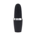 Black rechargeable silicone suction vibe with silver accent, designed in a discreet lipstick-style case.