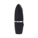 Black rechargeable silicone clitoral suction vibe with sleek silver band and discreet lipstick-style design.