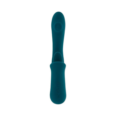 Deep teal silicone Playboy Harmony tongue and G-spot vibrator with ergonomic handle and control buttons.