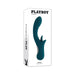 Playboy Harmony Deep Teal tongue vibrator with curved design and dual stimulation features in sleek packaging.