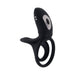 Black rechargeable silicone C-ring with dual rings and control button, designed for enhanced girth and vibration stimulation.