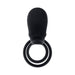 Black rechargeable silicone C-ring with dual stretchy rings and a textured vibrating sheath.