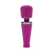 Purple silicone wand massager with chrome accents and flexible neck, compact and ergonomic design.