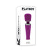 Playboy Mic Drop wand vibrator in purple with chrome accents shown on white packaging box.