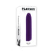 Purple silicone Playboy One & Only rechargeable bullet vibrator shown on white packaging box.