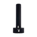 Sleek black Playboy Pleasure Zone 2AM vibrator standing upright in its charging base with illuminated rabbit logo.