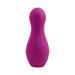 Purple silicone clitoral tapping toy with rounded tip and power button on front.