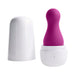 Purple silicone tapping toy with white USB charging travel case, compact and sleek design.
