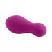 Purple silicone clitoral tapping toy with textured tip and power button on smooth curved body.